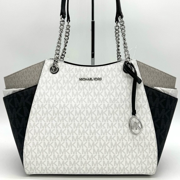 Michael Kors Large Jet Set Travel Chain Shoulder Bag Optic White Multi - Picture 1 of 11